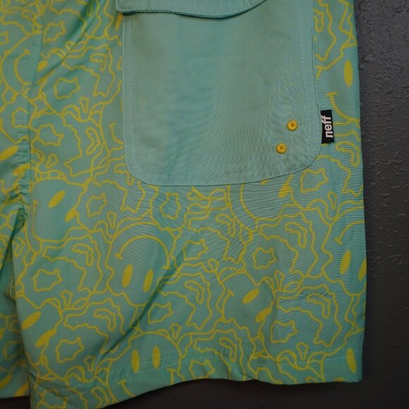 Neff Mens Lime Green And Blue Smiley Swim Board Shorts Drawstring Size XLarge - Picture 5 of 6